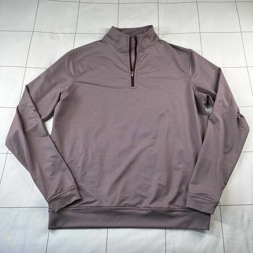 Peter Millar Quarter Zip Mens Small Burgundy Houndstooth Perth Performance Golf
